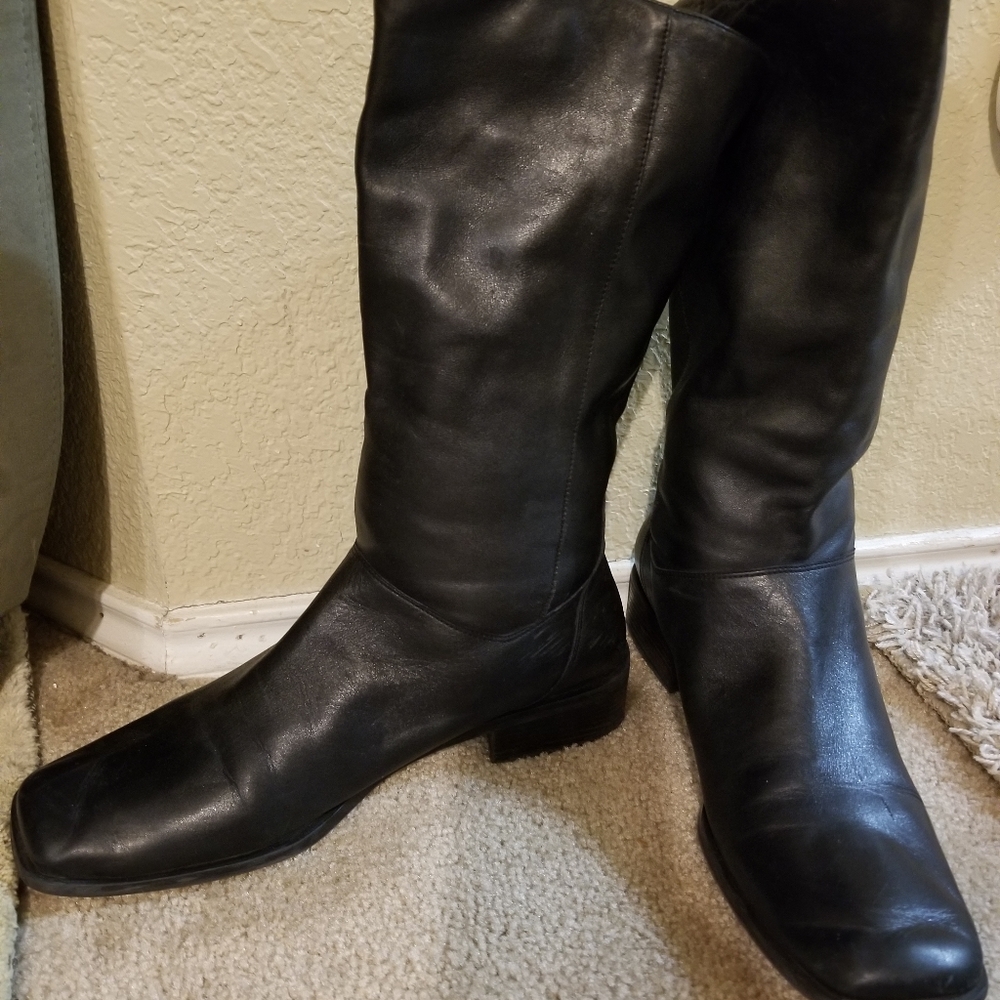 Leather Black Boots 12W
